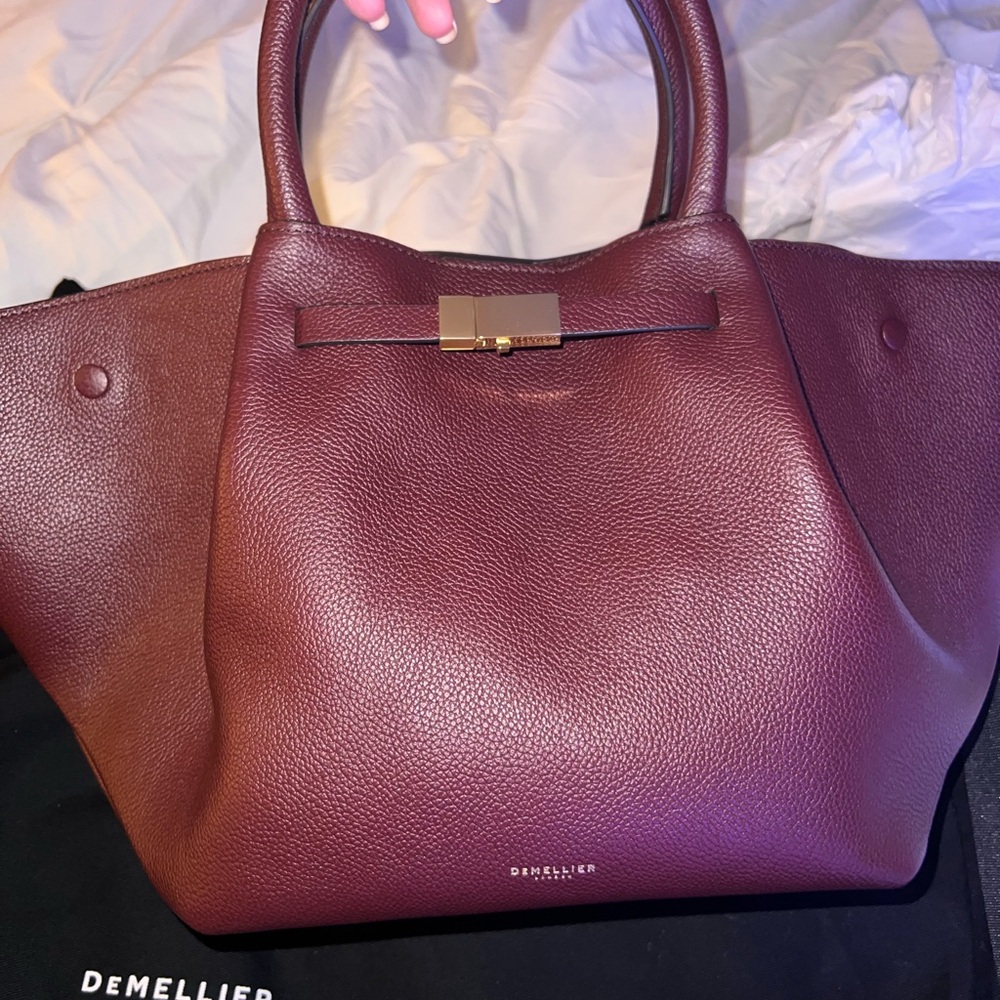 DeMellier Burgundy Leather Midi Tote Bag